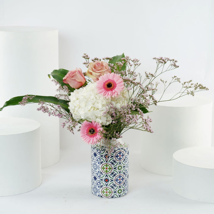 White Hydrangea n Flowers Tall Vase