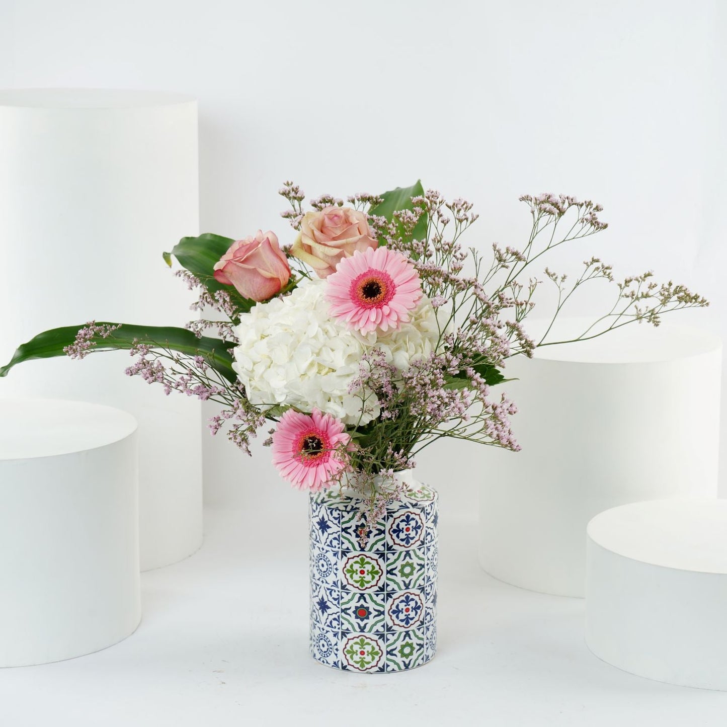 White Hydrangea n Flowers Tall Vase