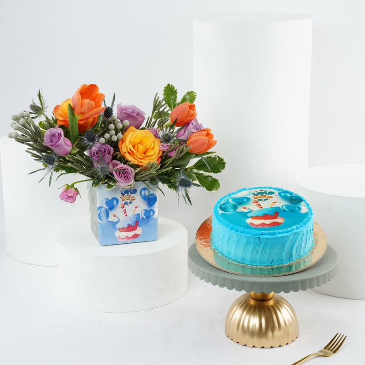 Happy Birthday Flower Square Vase