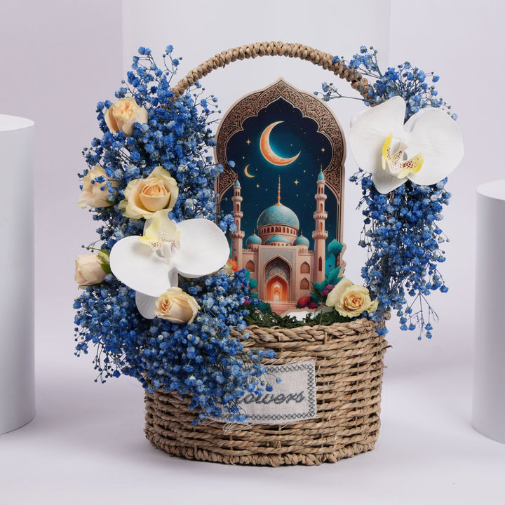 Elegant Bloom Basket with Mosque Décor