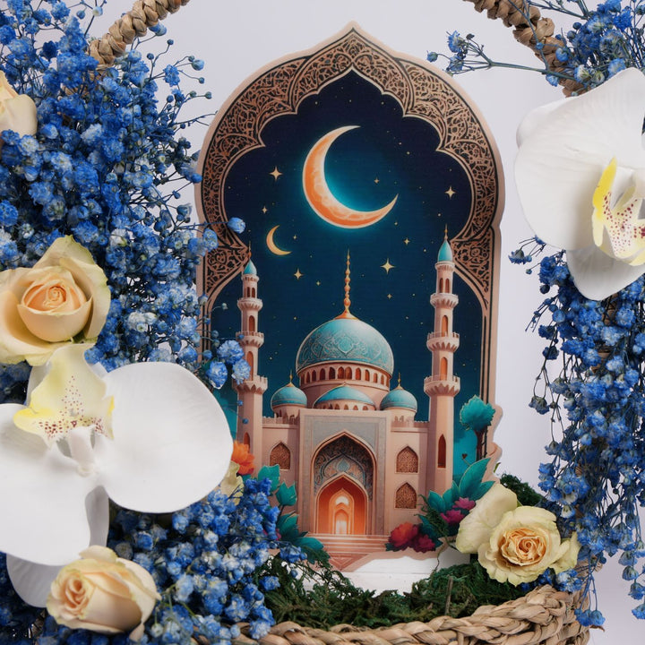 Elegant Bloom Basket with Mosque Décor