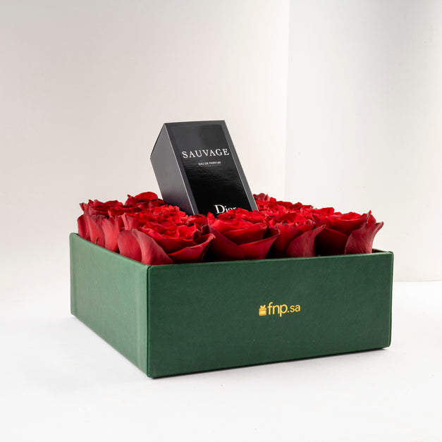 عطر ديور سافاج للرجال مع بوكس ورد أحمر