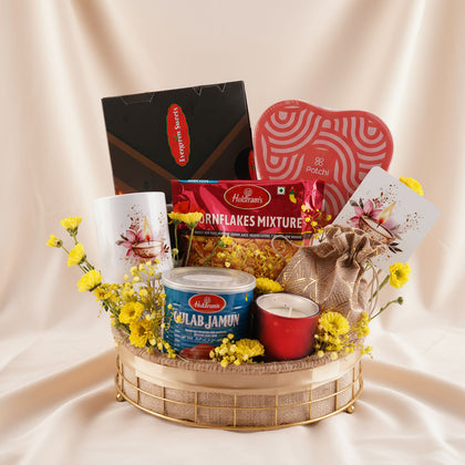 Deewali Gift Basket with Patchi n Flowers
