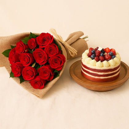 Dessert Charm Red Velvet Cake With Roses
