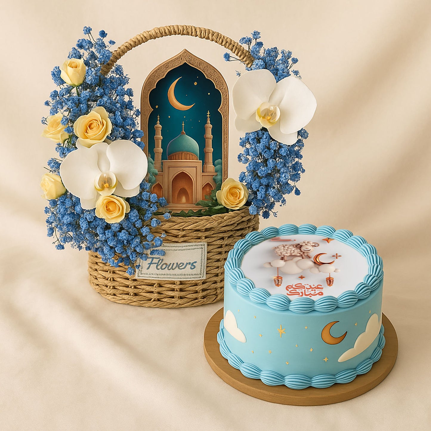 Eid Mubarak Red Velvet Cake n Flower Basket
