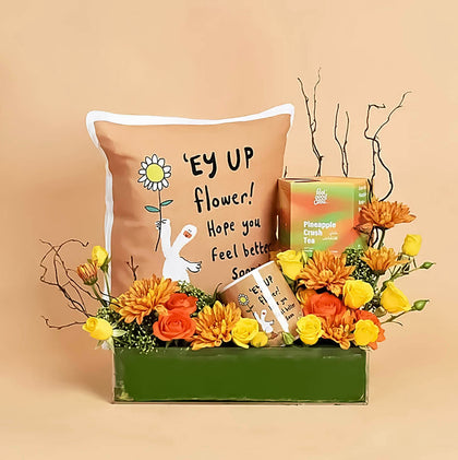 ورد اورانج مع هدايا تمنيات الشفاء