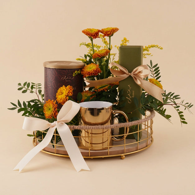 طقم هدايا ورد و قهوة بتيل