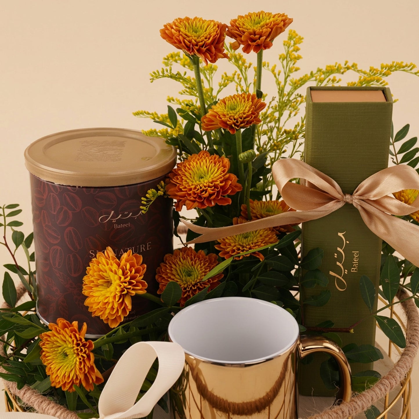 طقم هدايا ورد و قهوة بتيل