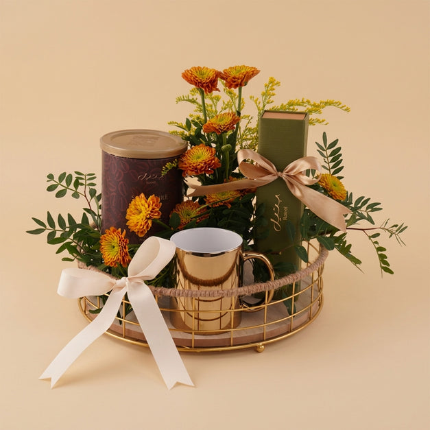 طقم هدايا ورد و قهوة بتيل