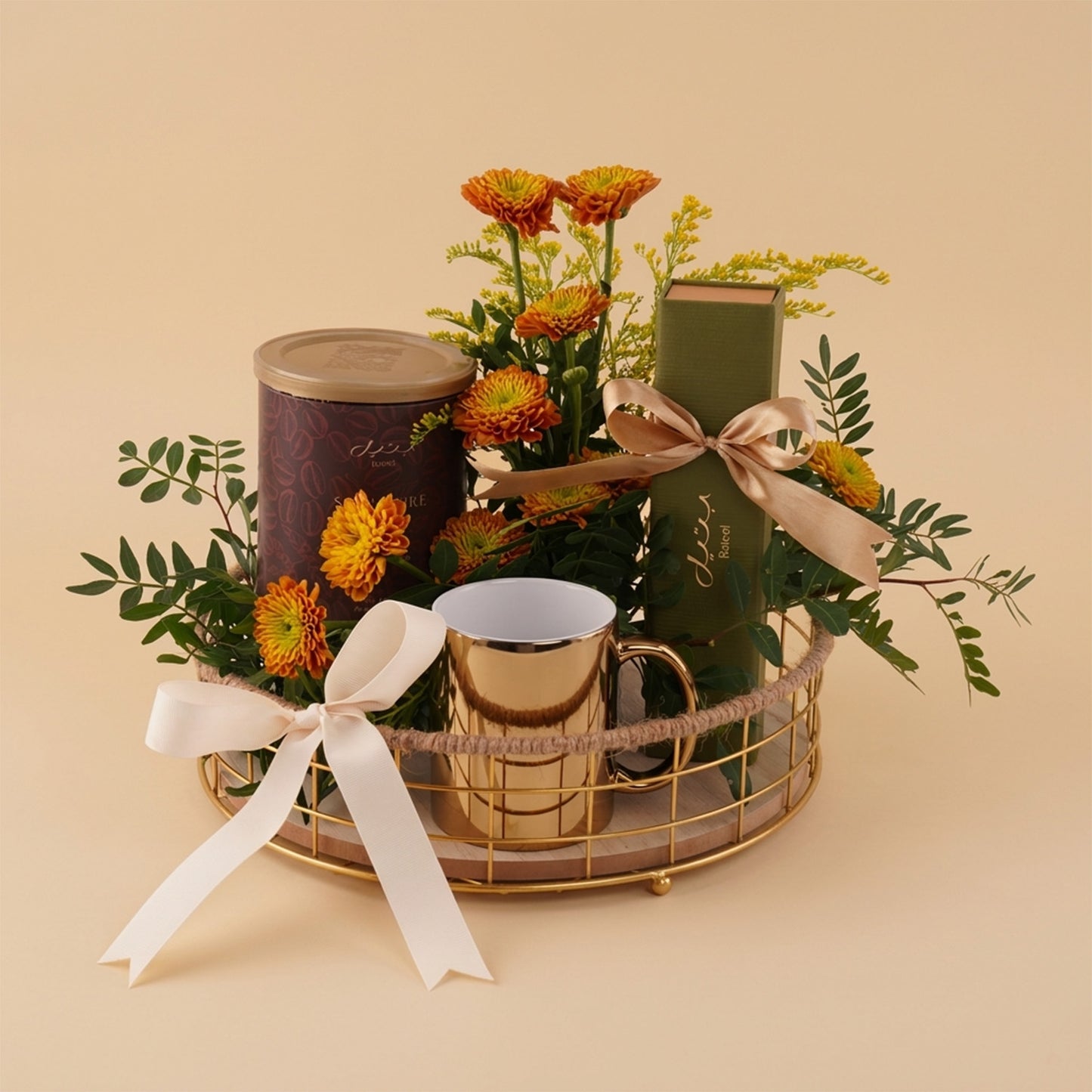 طقم هدايا ورد و قهوة بتيل