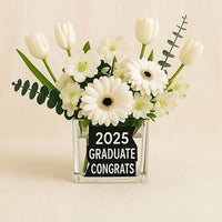 Congrats Grad White Flowers Vase