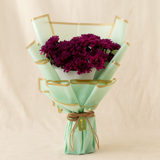 Burgundy Daisy Green Wrap Bouquet