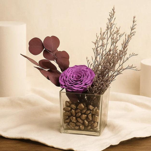 Purple Preserved Rose Vase