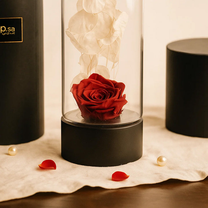 Red Forever Rose in Ebony Black Vase