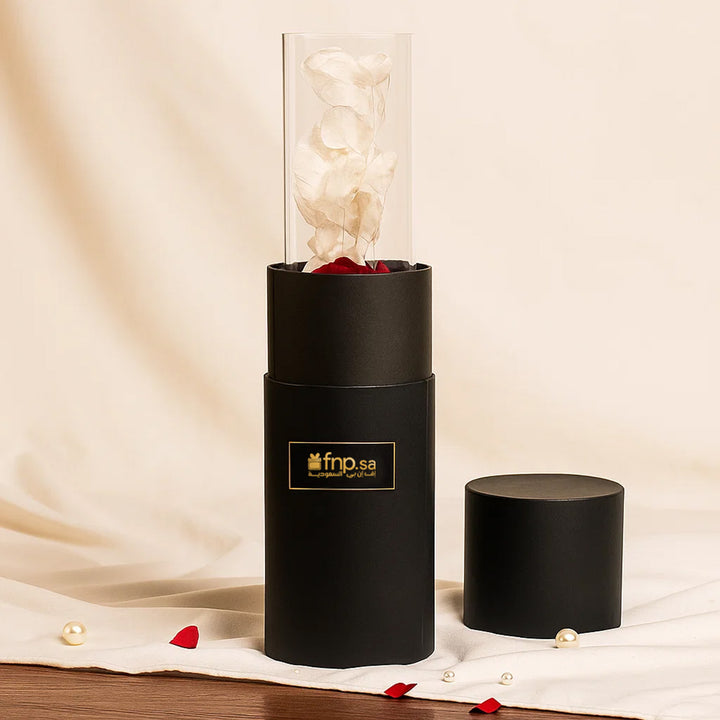 Red Forever Rose in Ebony Black Vase