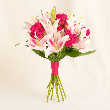 Pink Lily and Baby Rose Bouquet - Fragrant Embrace