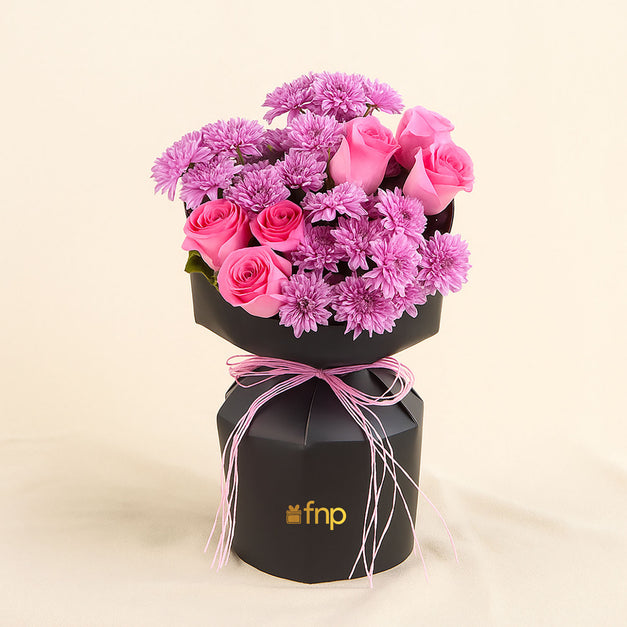Roses & Purple Chrysanthemums Bouquet