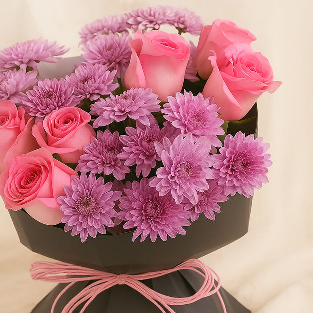 Roses & Purple Chrysanthemums Bouquet