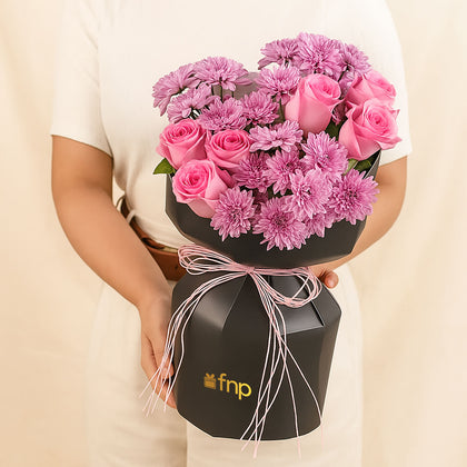 Roses & Purple Chrysanthemums Bouquet