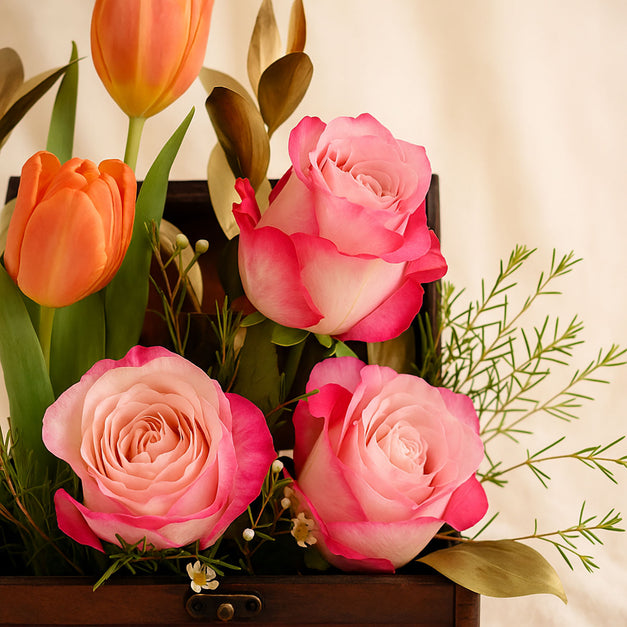 Rose n Tulip Flower Wooden Box