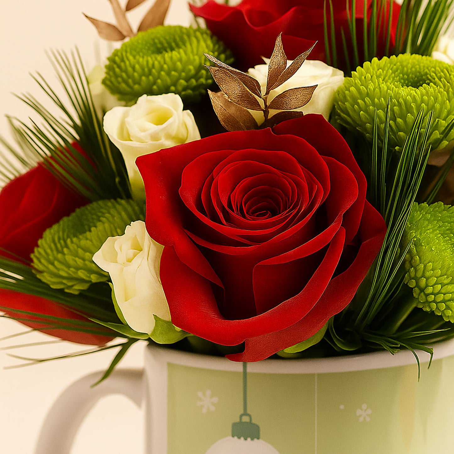 كوب ورد أحمر و أقحوان