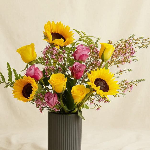 Sunflower n Roses Tall Vase