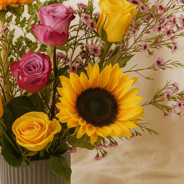 Sunflower n Roses Tall Vase