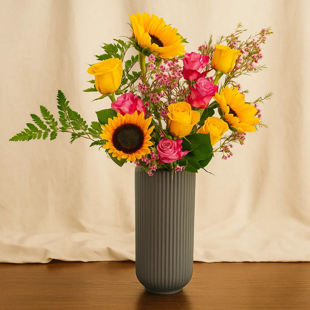 Sunflower n Roses Tall Vase