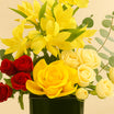 Yellow Lily n Roses Square Vase 