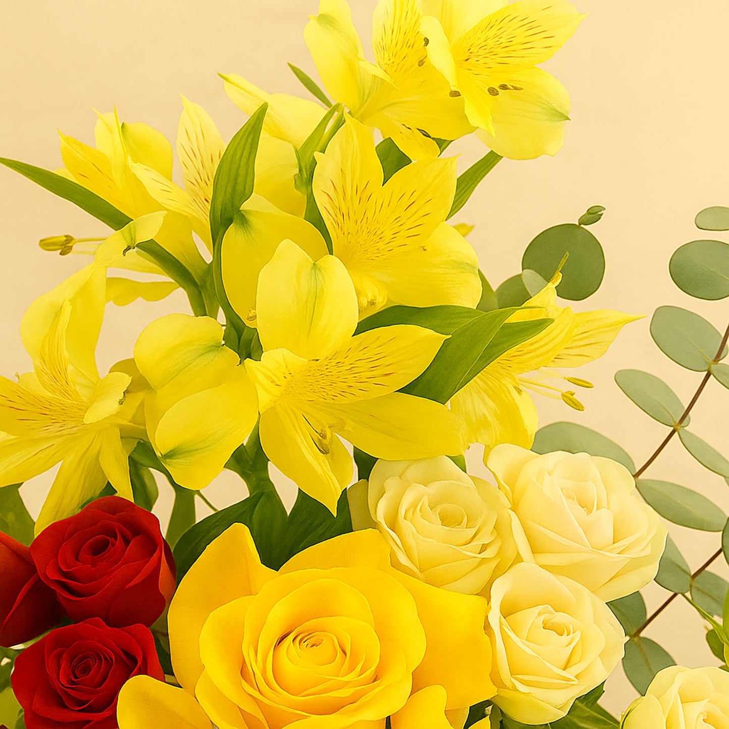 Yellow Lily n Roses Square Vase 