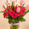 Pink Tulips & Fuchsia Roses Vase