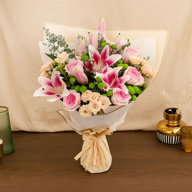Lily n Roses Flower Bouquet