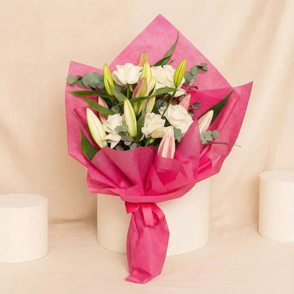 Mixed Roses & Lilies Hand Bouquet for Her