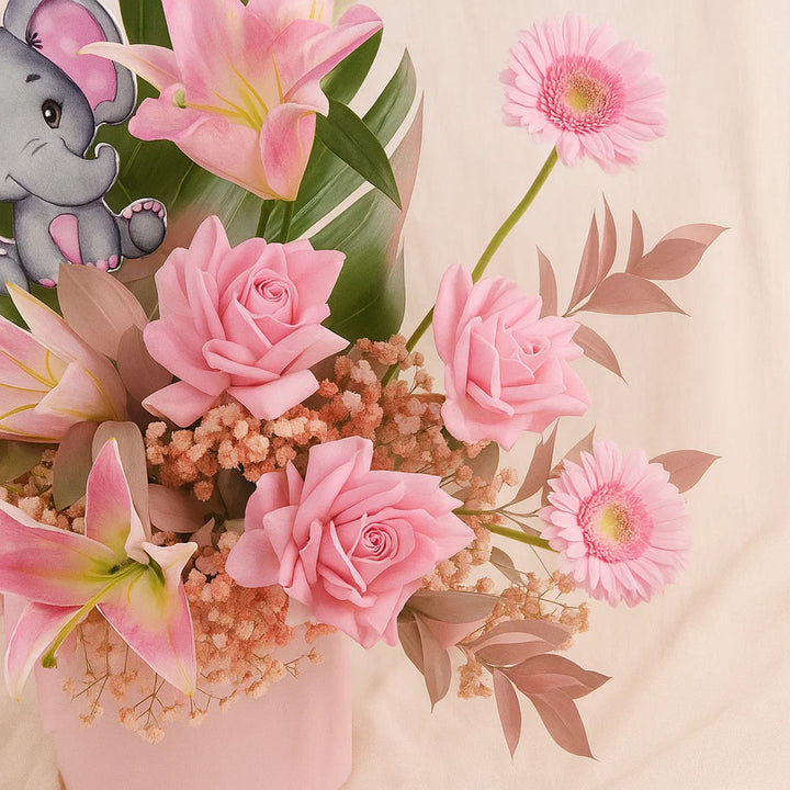 Pink Magic Flower Vase With Monestra Leaves