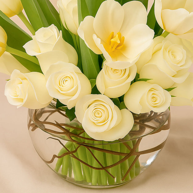 Elegant White Roses & Tulips Vase