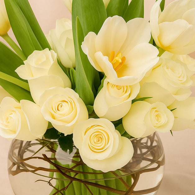 Elegant White Roses & Tulips Vase