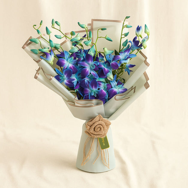 بوكيه ورد زهرة الاوركيد لون أزرق ملكي