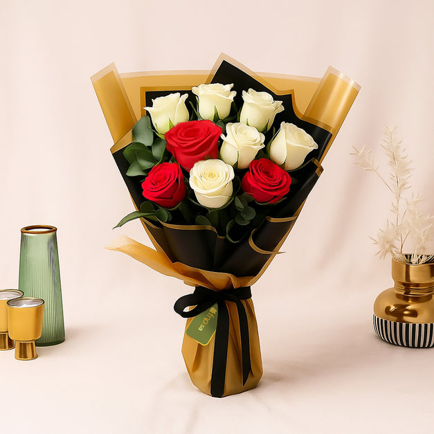 Riqa | Red n White Love Roses Bouquet