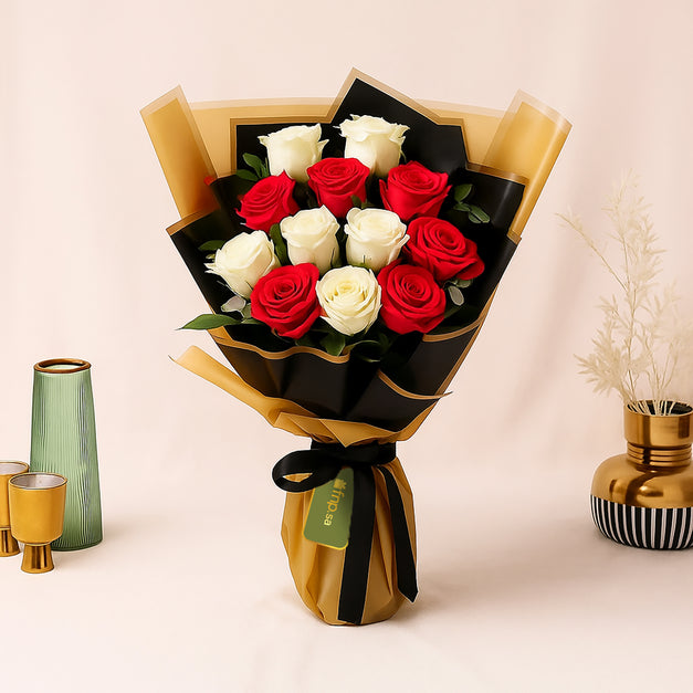Riqa | Red n White Love Roses Bouquet