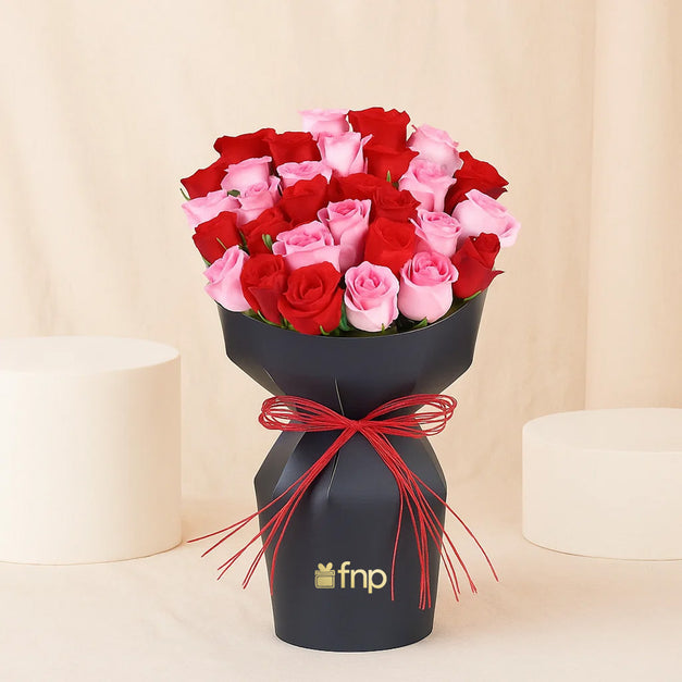 Pink N Red Roses Bouquet In New Nice Packaging