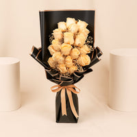 باقة ورد جوري مشمشي - 20 وردة لون مشمشي - ورق أسود