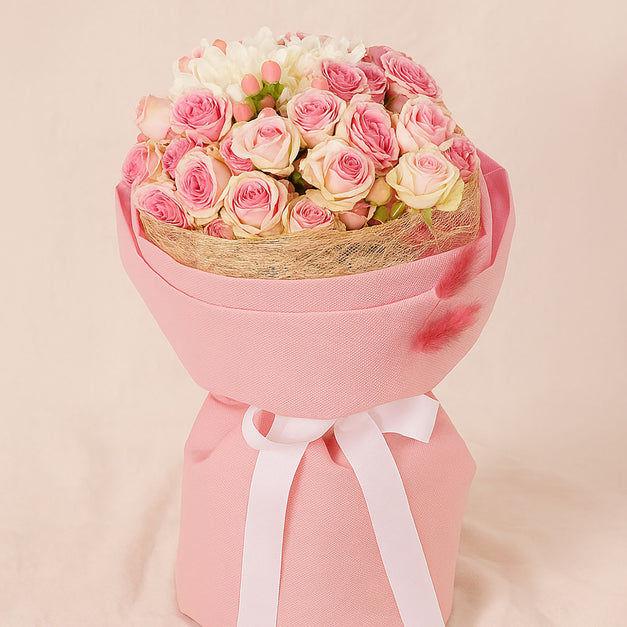 Pink Baby Rose Bouquet in Eco Pink Wrap