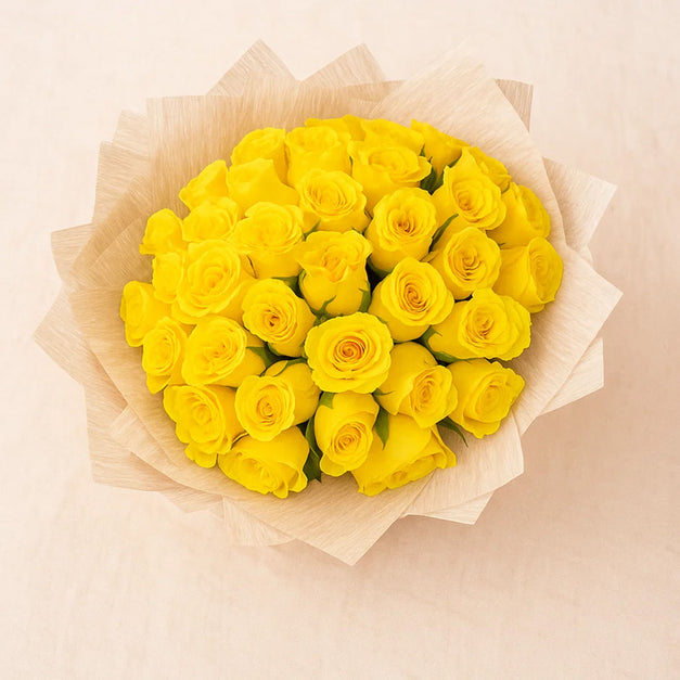 باقة ورد جوري اصفر - غلاف بيج انيق