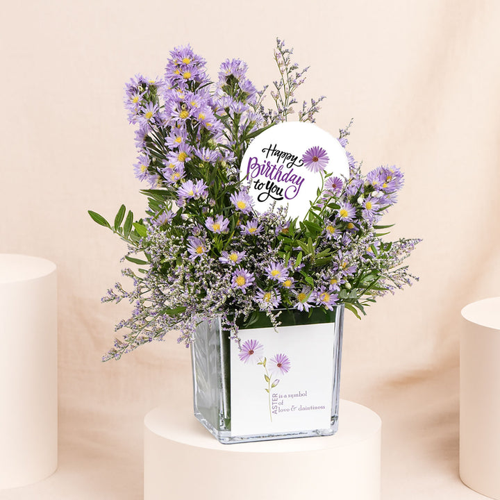 Birthday Wishes Aster Flowers Vase