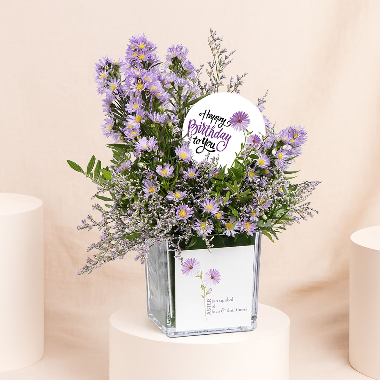 Birthday Wishes Aster Flowers Vase