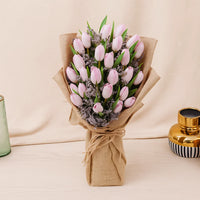 Delicate Pink Tulip Jute Wrapping Bouquet