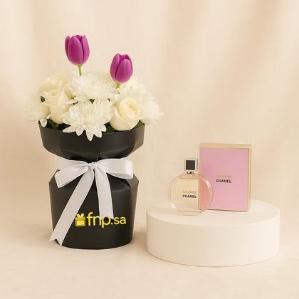 عطر شانس من شانيل نسائي مع باقة ورد