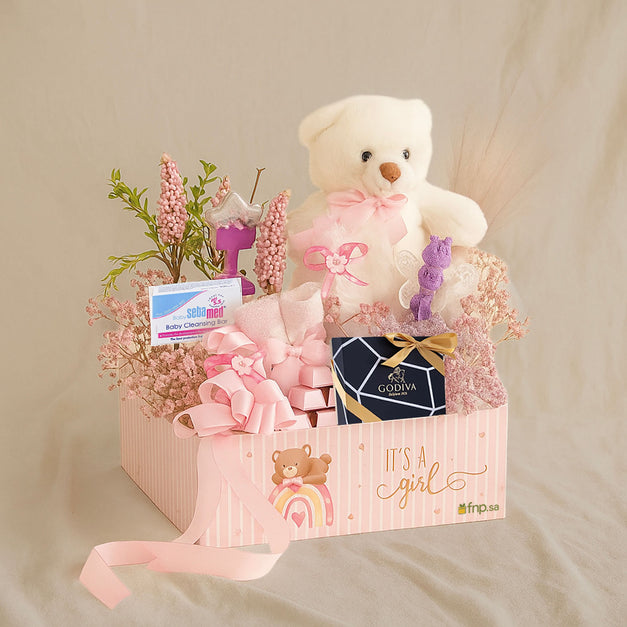 It's A Girl Celebration Hamper n Godiva Chocolate Box