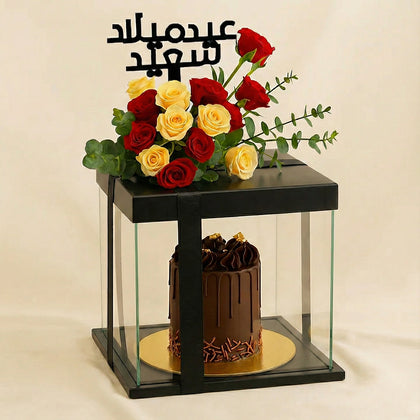 هدايا عيد الميلاد | كيك شوكولاته و باقة ورد