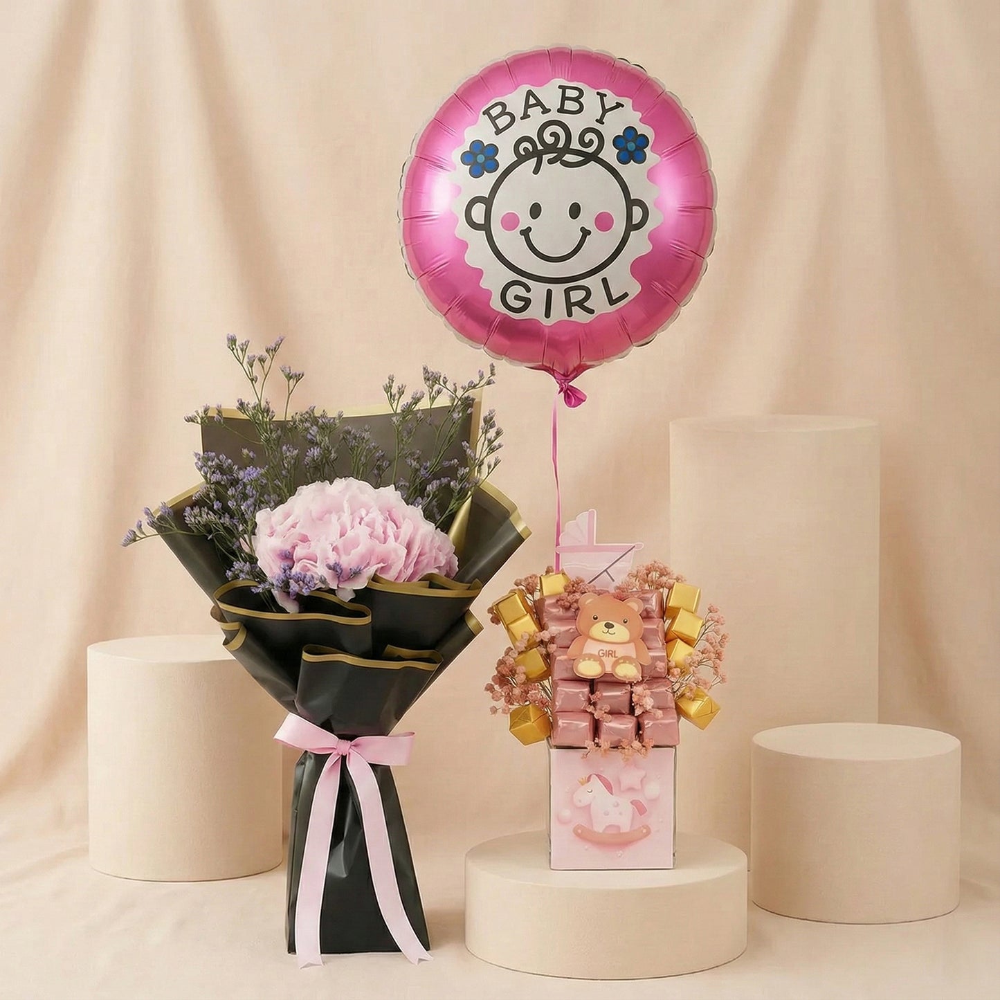 Sweet Arrival Baby Girl Chocolate Pink Vase